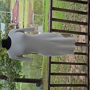 Ashley Stewart Shimmering White & Gold Ribbed Sweater Dress